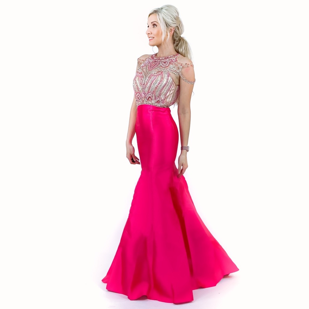 Beaded Off Shoulder Mermaid Pageant Prom Dress - Picture 6 of 8
